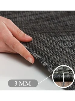 Teppich Outdoor Flachgewebe Uni-Farbe Polypropylen Balkon in Schwarz