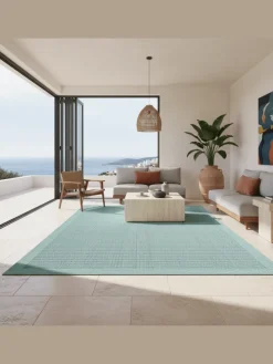 Teppich Outdoor Flachgewebe Uni-Farbe Polypropylen Balkon in Blau