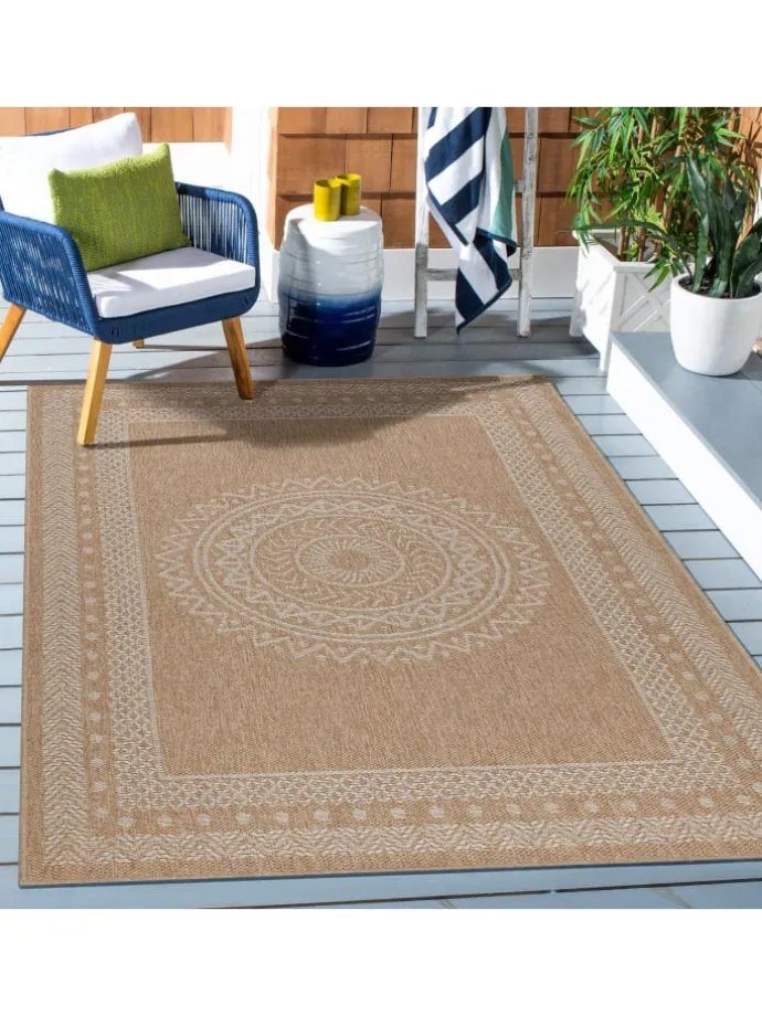 Teppich Outdoor Flachgewebe Vintage Polypropylen Terrasse in Beige