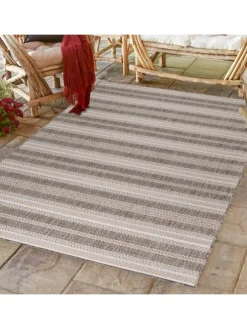 Teppich Outdoor Flachgewebe Vintage-Look Polypropylen Balkon in Beige