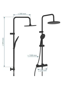 Thermostat-Überkopfbrause-Set ''Adria'' in Schwarz