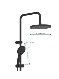 Thermostat-Überkopfbrause-Set ''Adria'' in Schwarz