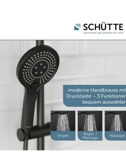 Thermostat-Überkopfbrause-Set ''Adria'' in Schwarz