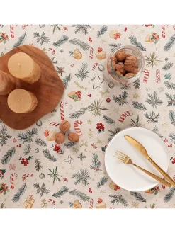 Tischdecke "Carmy" in Creme/ Grün/ Rot