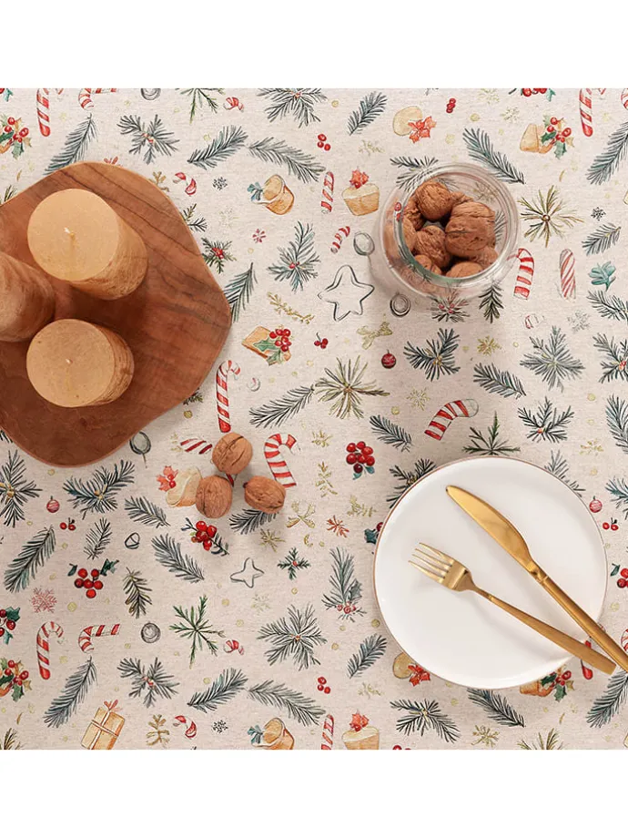 Tischdecke "Carmy" in Creme/ Grün/ Rot