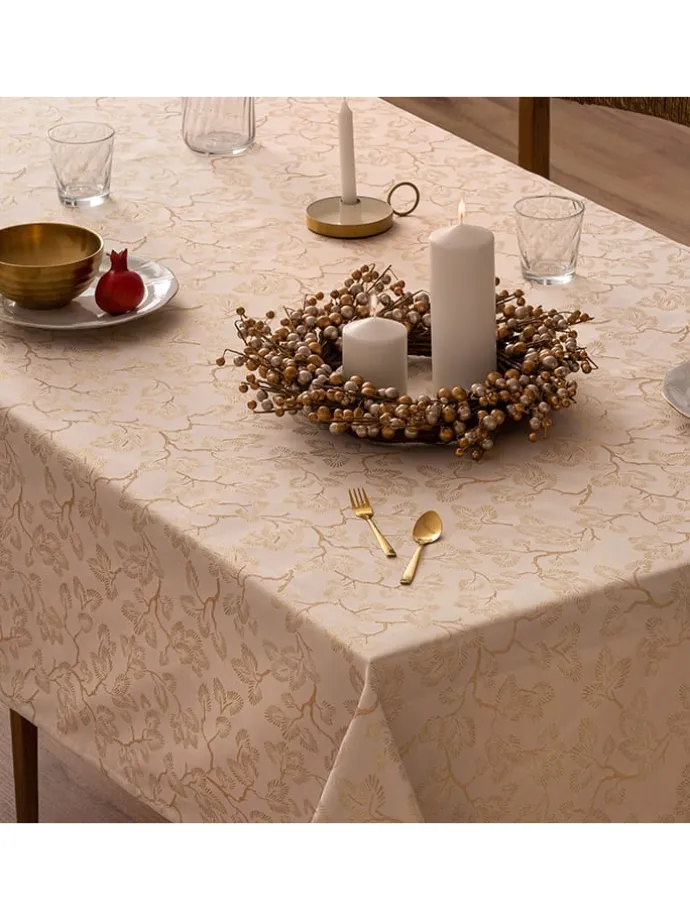 Tischdecke "Christmas Branches" in Creme/ Gold