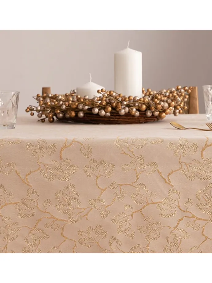 Tischdecke "Christmas Branches" in Creme/ Gold