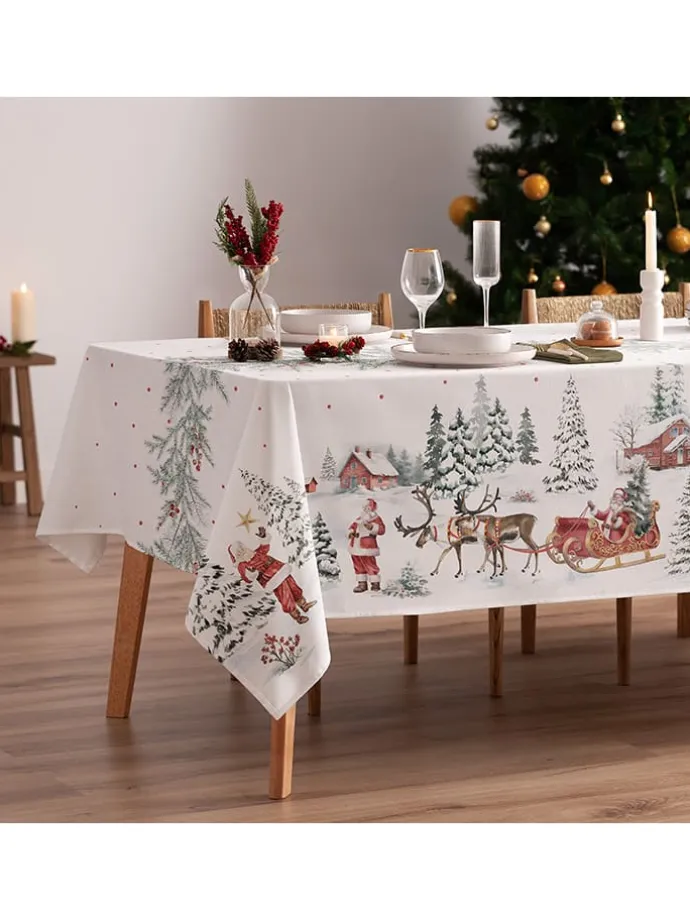 Tischdecke "Christmas Klaus" in Weiß/ Grün