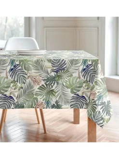 Tischdecke "Floral And Tropical Deisy" in Weiß/ Grün