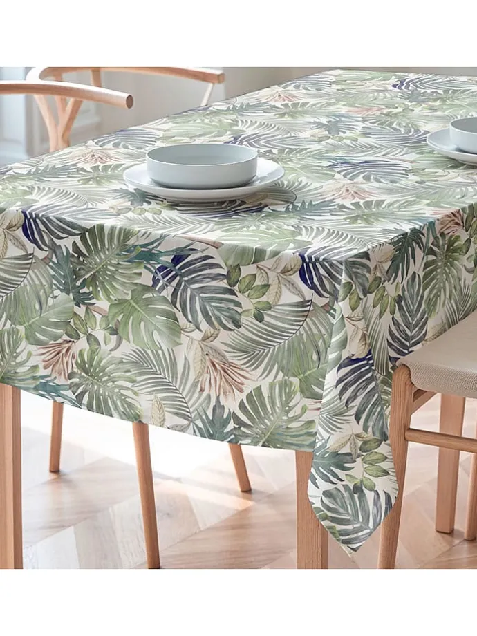 Tischdecke "Floral And Tropical Deisy" in Weiß/ Grün