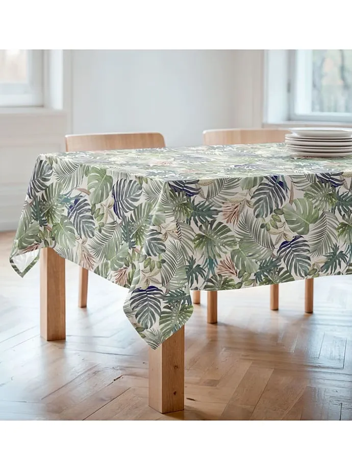 Tischdecke "Floral And Tropical Deisy" in Weiß/ Grün