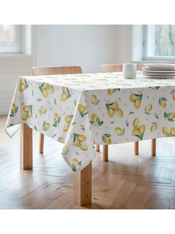 Tischdecke "Floral And Tropical Helios" in Weiß/ Gelb/ Grün