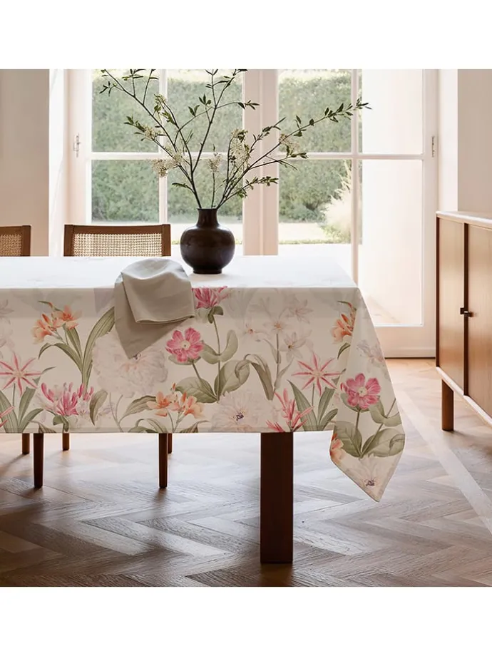 Tischdecke "Floral Blume" in Weiß/ Rosa