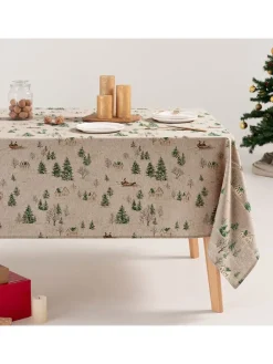 Tischdecke "Glint" in Creme/ Grün