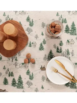 Tischdecke "Glint" in Creme/ Grün