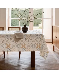 Tischdecke "Nordic Tile" in Creme/ Senf