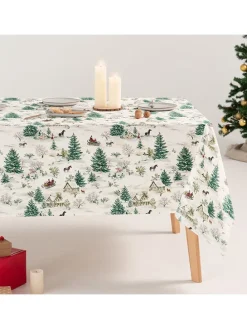 Tischdecke "Yulvin" in Weiß/ Grün/ Hellbraun