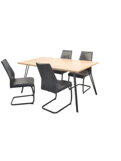 Tischgruppe- 5teilig Cora in schwarz/Tischplatte Artisan-Eiche-Nachbildung