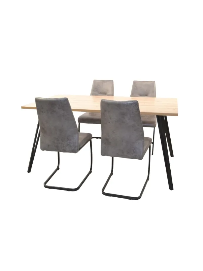 Tischgruppe- 5teilig Cora in grau/Platte Artisan-Eiche-Nachbildung