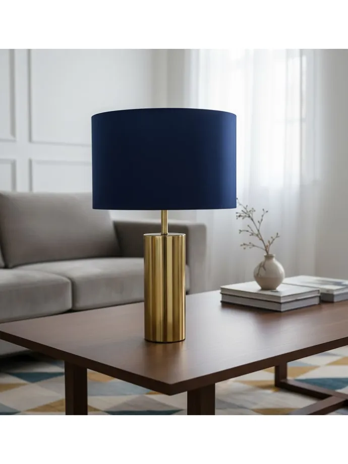 Tischlampe in Dunkelblau/ Gold - (H)51 x Ø 32 cm