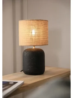 Tischleuchte "Montagna" in Schwarz/ Hellbraun - (H)32 x Ø 18 cm