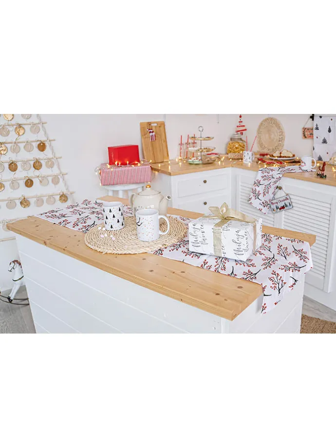 Tischläufer "Rowan berries" in Rot/ Schwarz/ Weiß - (L)140 x (B)40 cm
