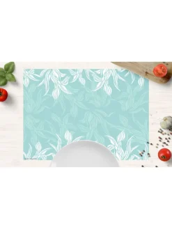 Tischsets I Platzsets abwaschbar - Florales Muster in Mint - aus erstklassigem Vinyl (Kunststoff Ð BPA-frei) - 4 Stück - 44 x 32 cm - rutschfeste Tischdekoration