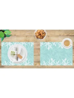 Tischsets I Platzsets abwaschbar - Florales Muster in Mint - aus erstklassigem Vinyl (Kunststoff Ð BPA-frei) - 4 Stück - 44 x 32 cm - rutschfeste Tischdekoration