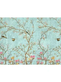 Tischsets I Platzsets abwaschbar - Florales Vintage Motiv mit Vägeln - aus erstklassigem Vinyl (Kunststoff Ð BPA-frei) - 4 Stück - 44 x 32 cm - rutschfeste Tischdekoration