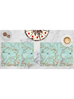 Tischsets I Platzsets abwaschbar - Florales Vintage Motiv mit Vägeln - aus erstklassigem Vinyl (Kunststoff Ð BPA-frei) - 4 Stück - 44 x 32 cm - rutschfeste Tischdekoration
