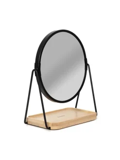 Tischspiegel "Padma" in Schwarz/ Natur - (B)15,4 x (H)15,4 x (T)1,4 cm