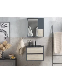 3-tlg Badezimmerschrank TERUEL in Grau/Braun