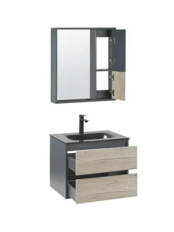 3-tlg Badezimmerschrank TERUEL in Grau/Braun