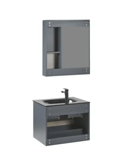 3-tlg Badezimmerschrank TERUEL in Grau/Braun