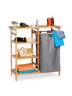 2tlg. Badregal Wäschekorb Set in Natur/Grau - (B)80 x (H)80,5 x (T)33,5 cm