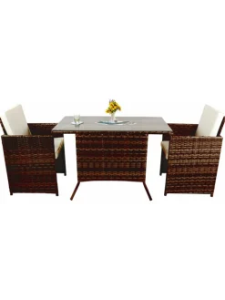 3-tlg Balkonset Gartenmöbel Set Rattan Raloso in Braun