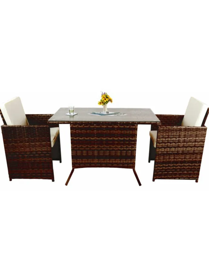 3-tlg Balkonset Gartenmöbel Set Rattan Raloso in Braun