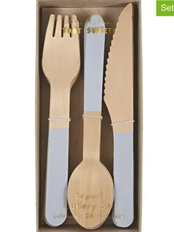 24tlg. Besteck-Set in Natur/ Hellblau