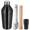 4tlg. Cocktail-Shaker-Set in Schwarz/ Silber