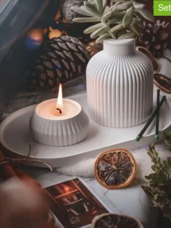 3tlg. Deko- & Duftkerzen-Set in Weiß