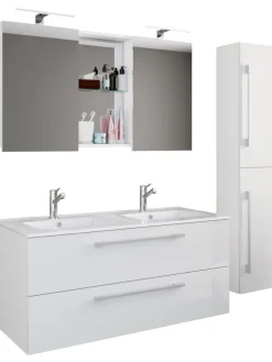 4-tlg. Doppel Waschplatz Zwei Waschtisch Budasi SC in Weiß