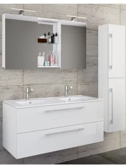 4-tlg. Doppel Waschplatz Zwei Waschtisch Budasi SC in Weiß