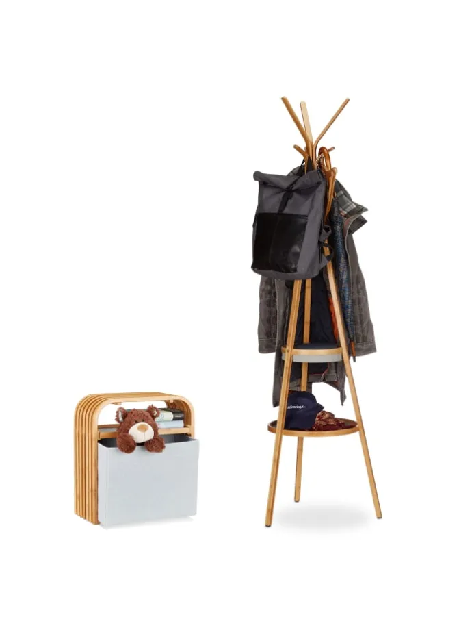 2tlg. Garderoben Set in Natur/ Grau