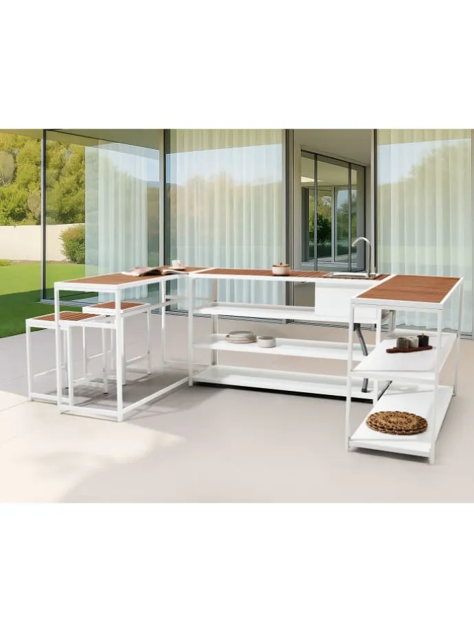 6-tlg Gartenküche AVETRANA in Weiß/Braun