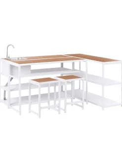 6-tlg Gartenküche AVETRANA in Weiß/Braun