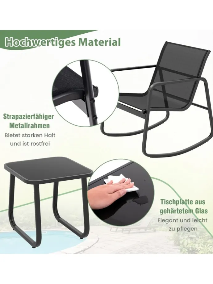 3tlg. Gartenmöbel Set in Schwarz