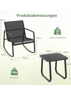 3tlg. Gartenmöbel Set in Schwarz