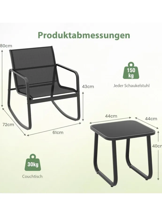 3tlg. Gartenmöbel Set in Schwarz