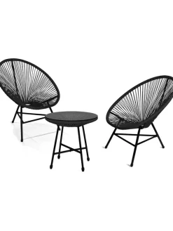 3tlg. Gartenmöbel-Set in Schwarz