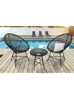 3tlg. Gartenmöbel-Set in Schwarz